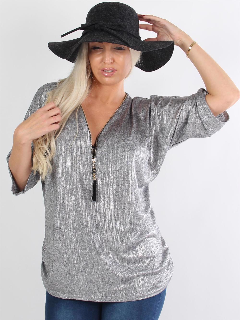 Ganja - Sort bluse med lynlås